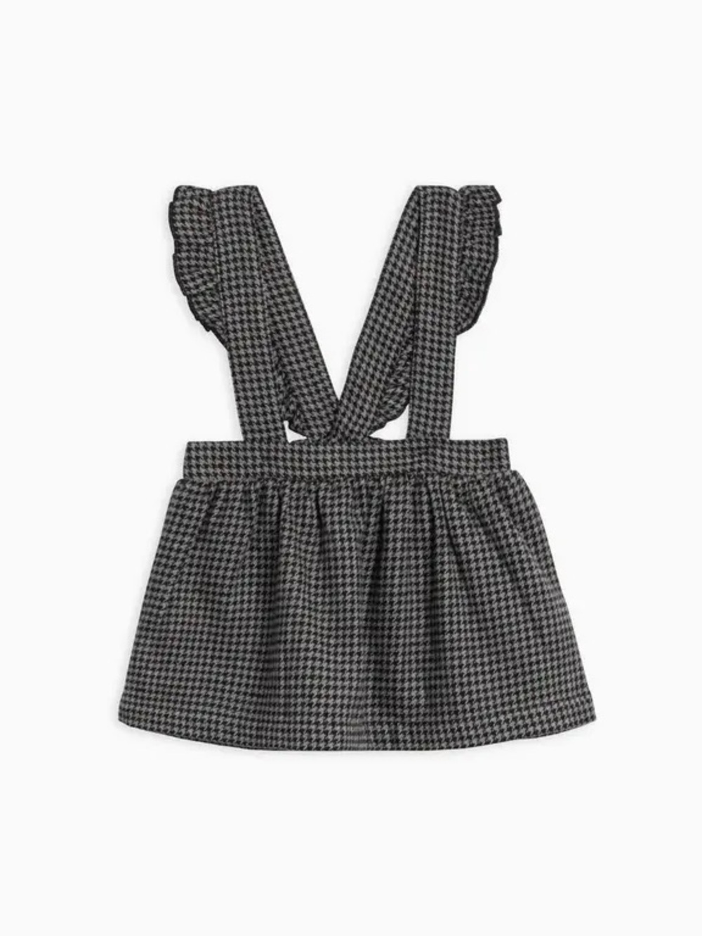 Ammie Flannel Skirt with Ruffle Suspenders - Houndstooth